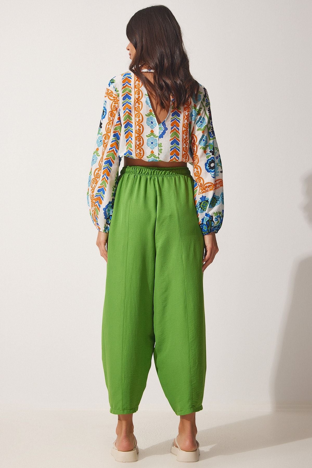 Female Live Green Pocket Linen Viscose Shalwar Pants CV00001