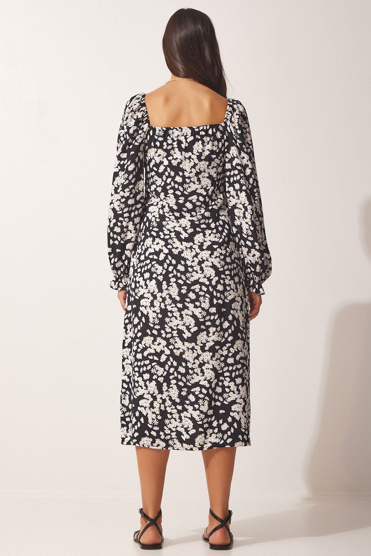 Female black patterned viscose weaving dress FN03073