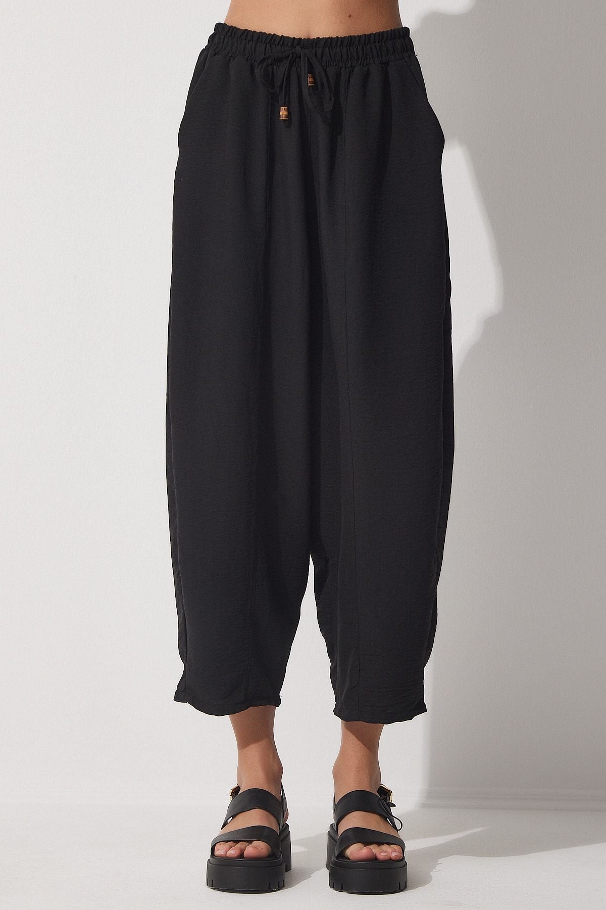 Female Live Black Pocket Linen Viscose Shalwar Pants CV00001