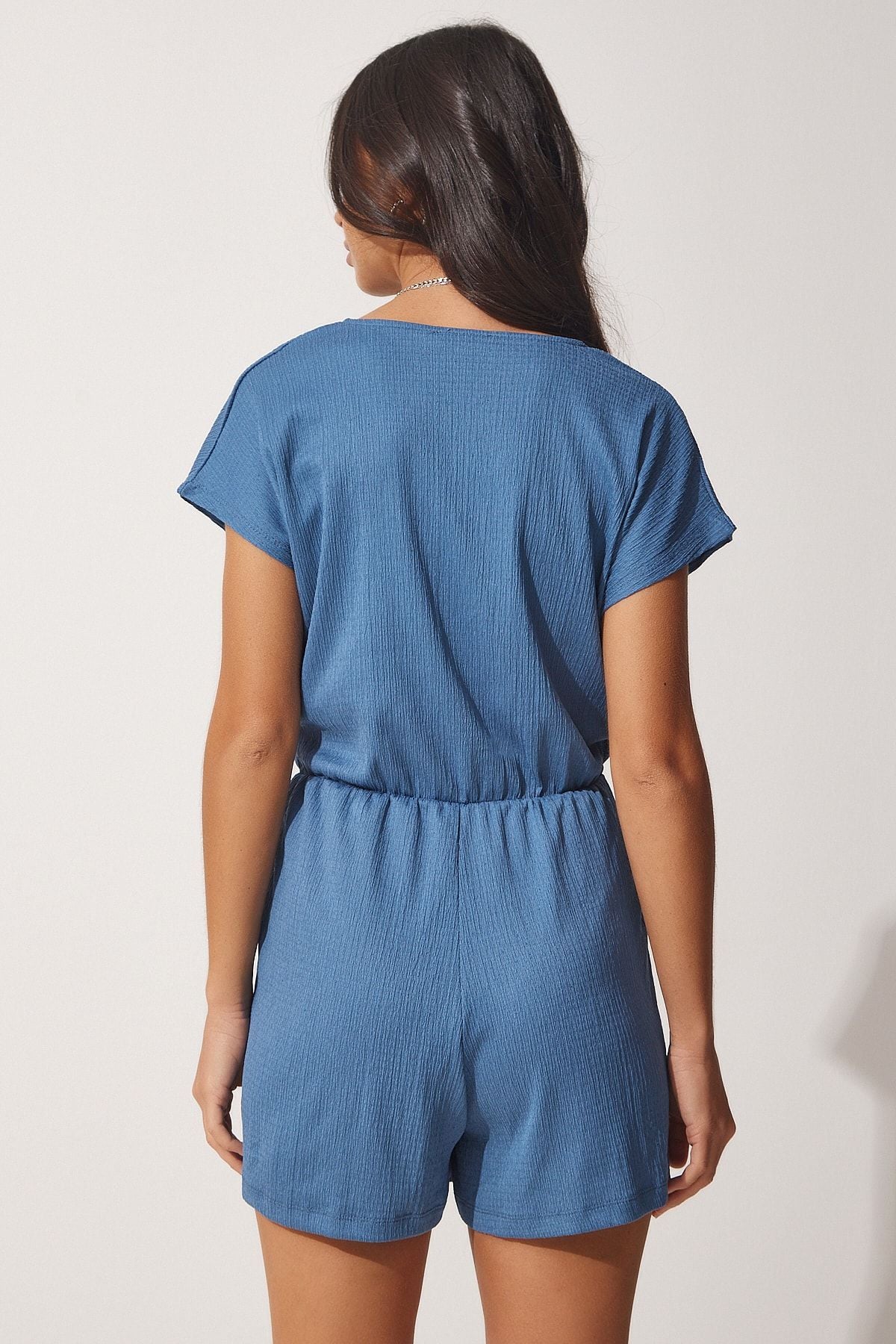 WOMEN INDOGO BLUE BLUE ANVALOP YOK RED short knitting overalls ub00019