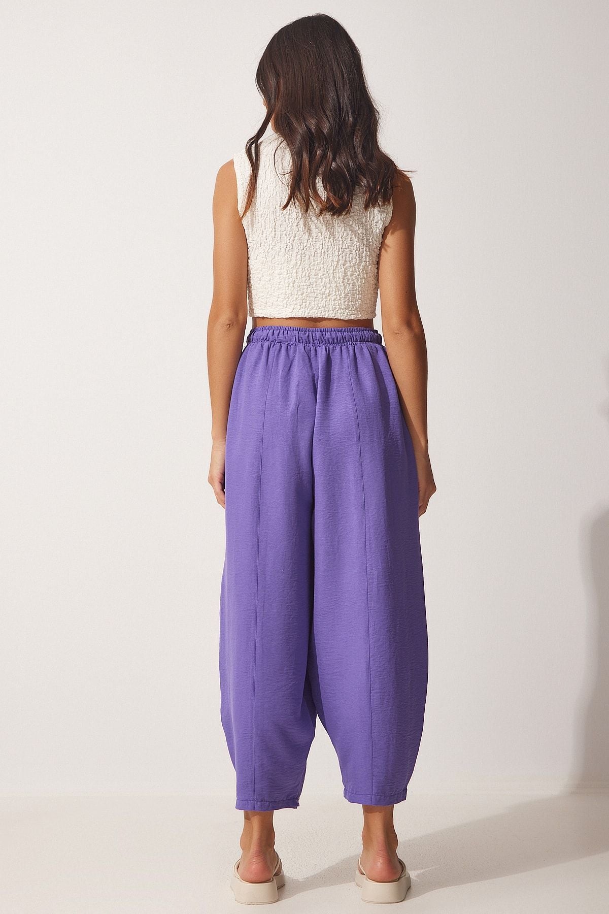 Female Purple Pocket Linen Viscose Shalwar Pants CV00001