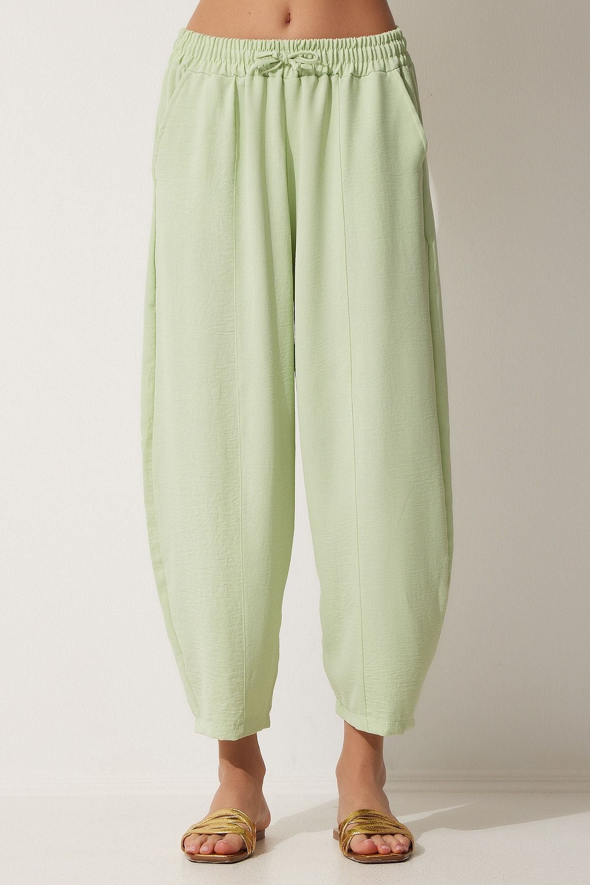 Female Water Green Linen Shalwar Pants CI00036