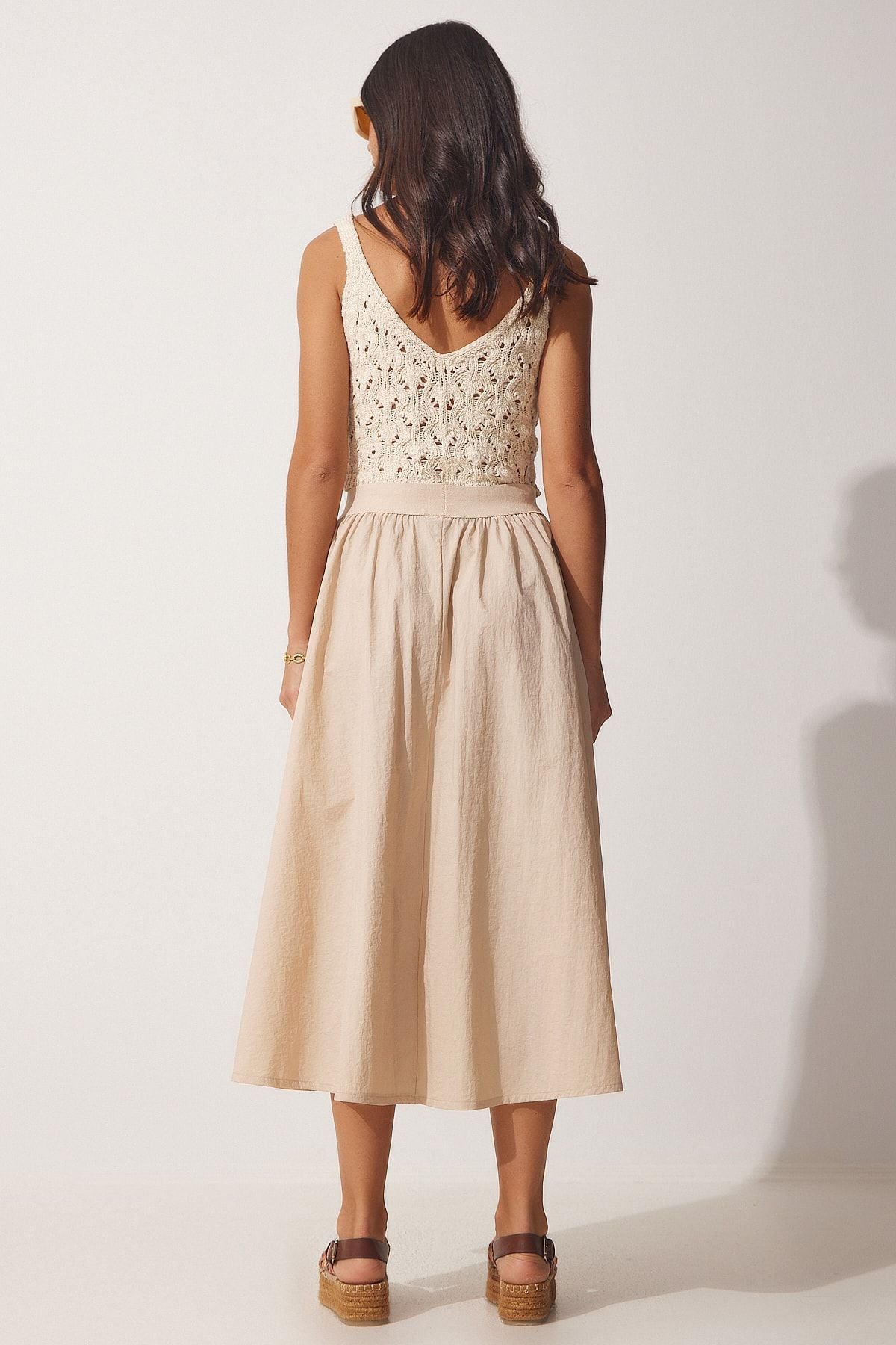 Women's Cream Balloon Parachute Midi Skirt UL00008