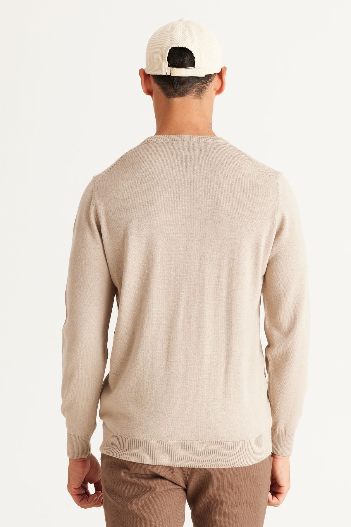 Men's beige standard fit normal cut bike collar knitwear sweater