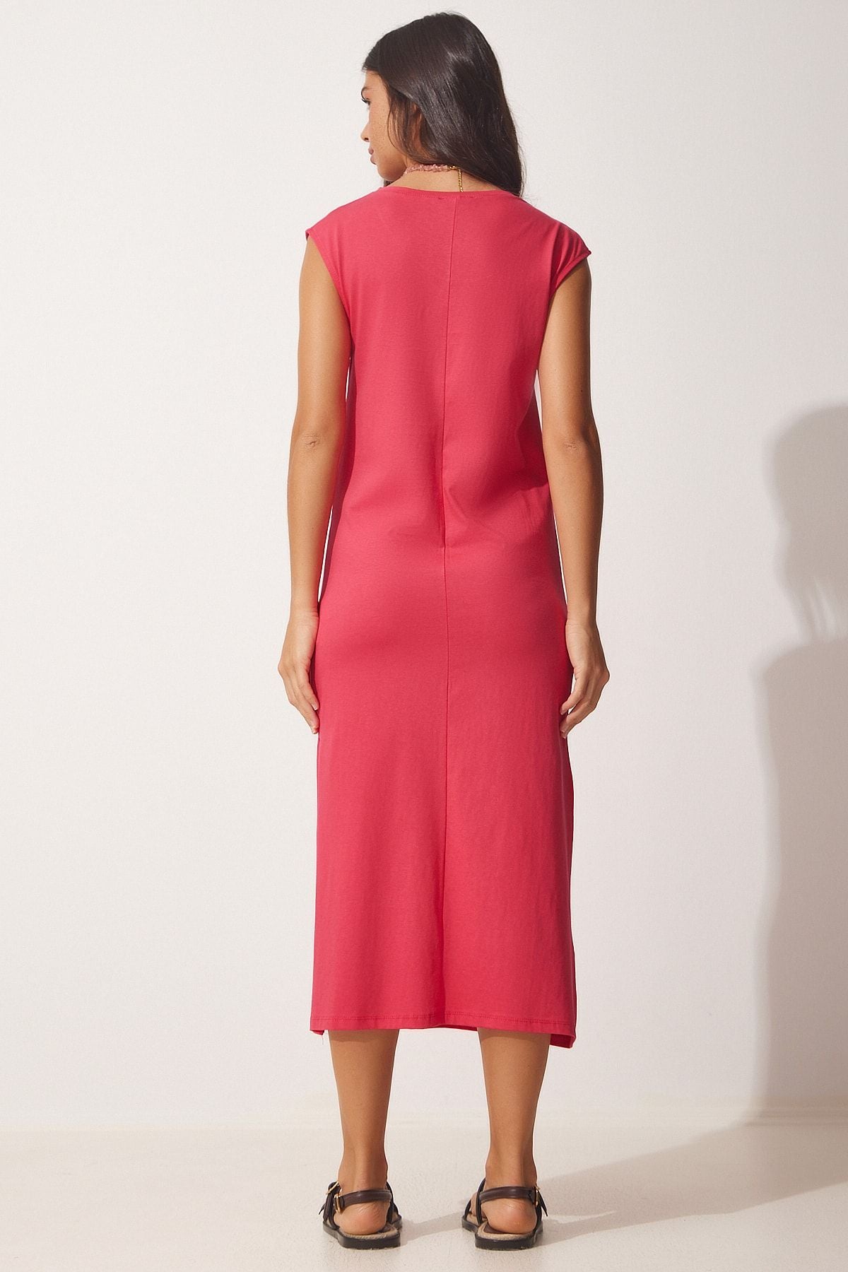Woman Dark Pink Sleeveless Daily Knitting Dress UB00112