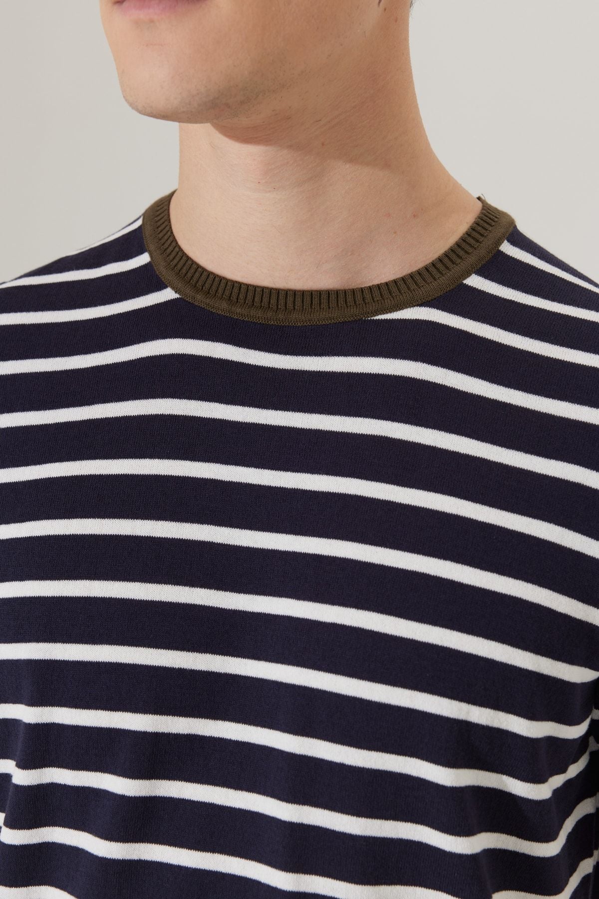 Standard Fit Normal Cut Bicycle Neck 100 %Cotton Striped knitwear T -shirt