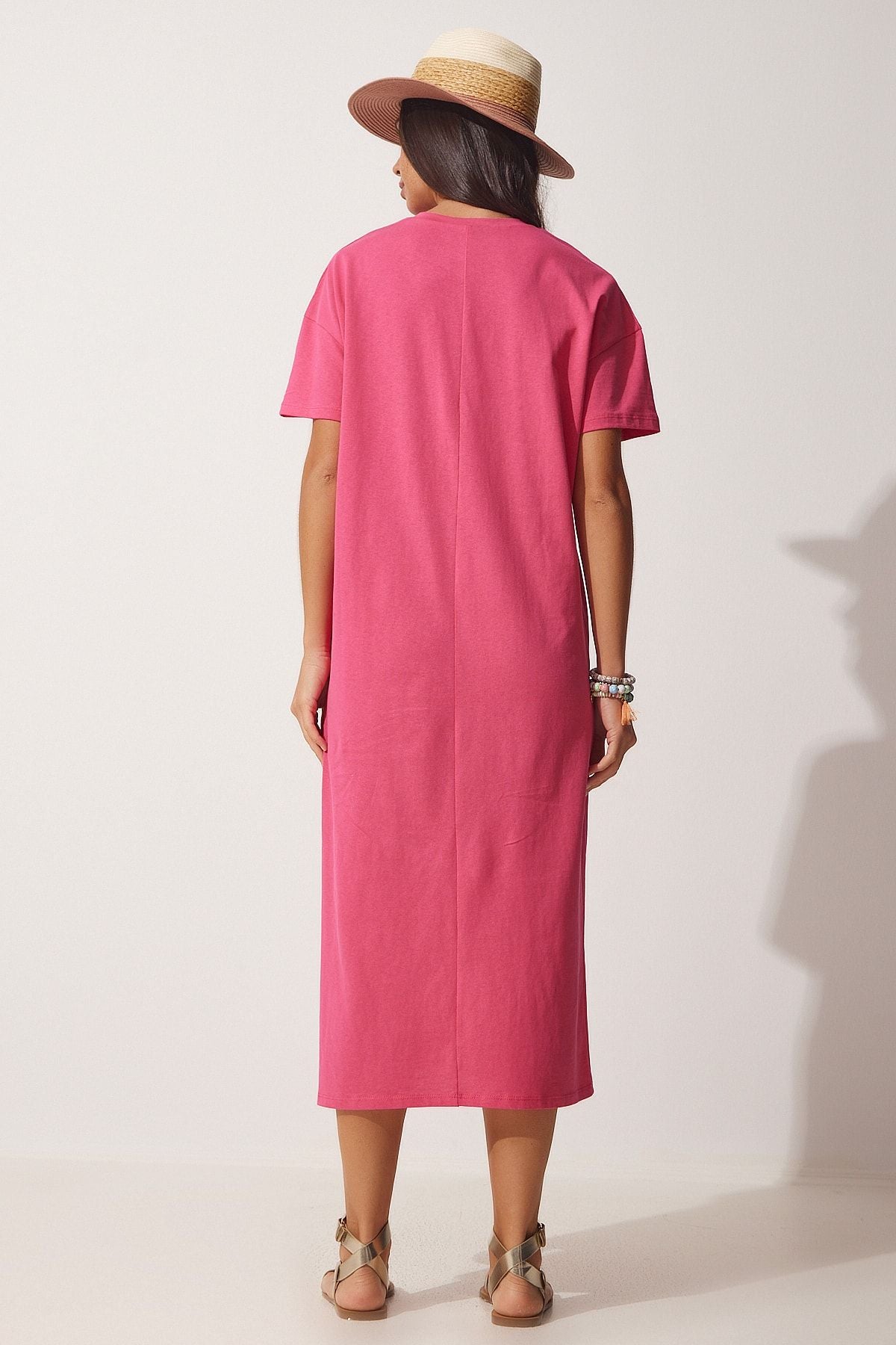 Woman Pink Cotton Summer Daily Combed Dress Ub00080
