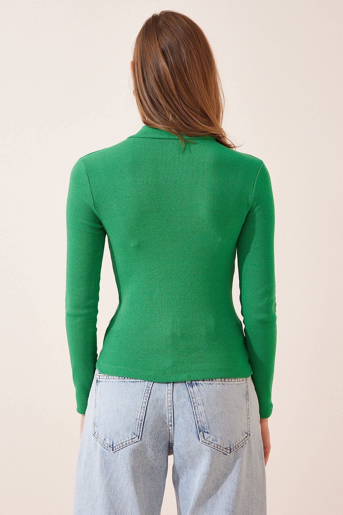 Female green fisherman collar wick knitted blouse GT00054