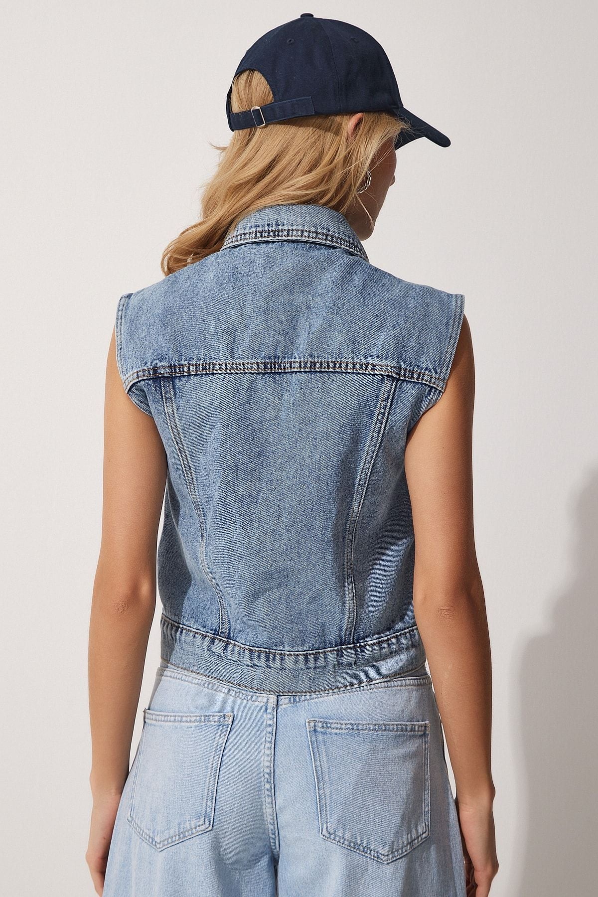 Women's Blue Pocket Detail Denim Vest RV00106