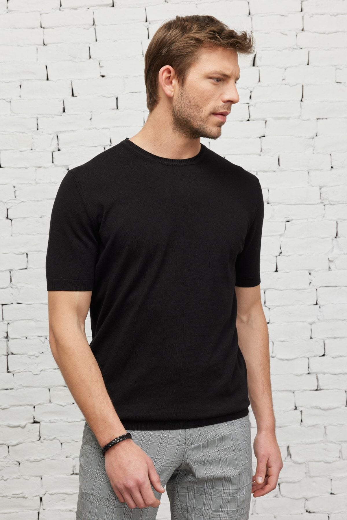 Men's Black Standard Fit Normal Normal Cut Bike 100 %Cotton Knitwear T -shirt