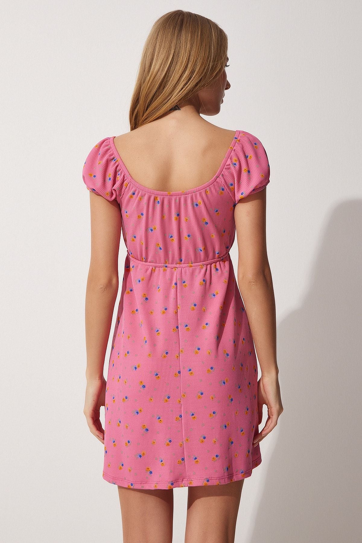 Flowering Carmen Yaka Summer Summer Mini Knitting Dress