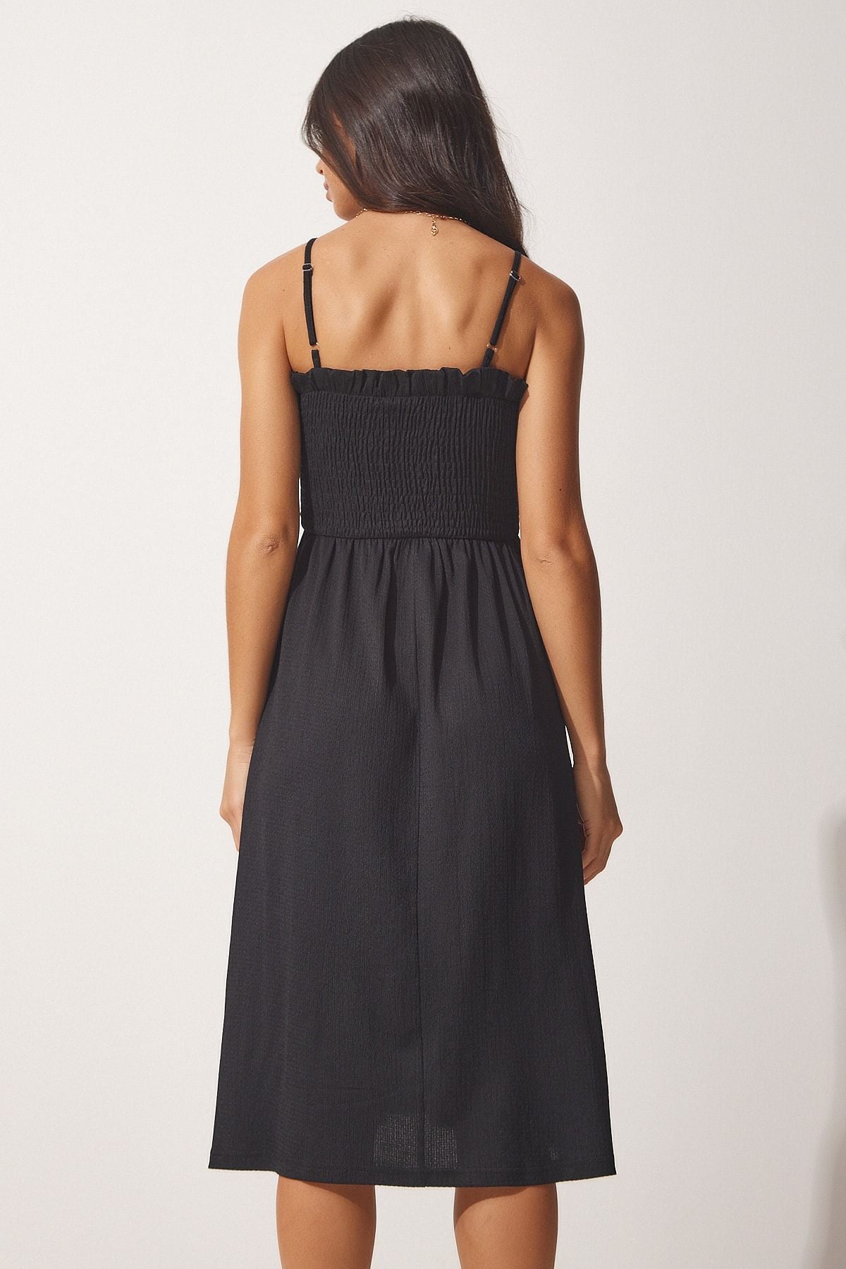 Woman Black Hanger Summer Detailed Summer Woven Dress DD01228