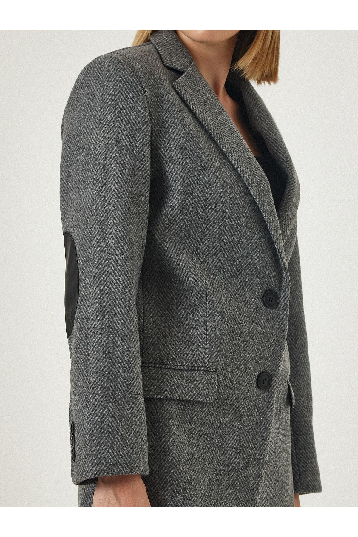WOMEN GRAY Premium Cruve Cruve Wool Fish R back Stamp Jacket FN03107