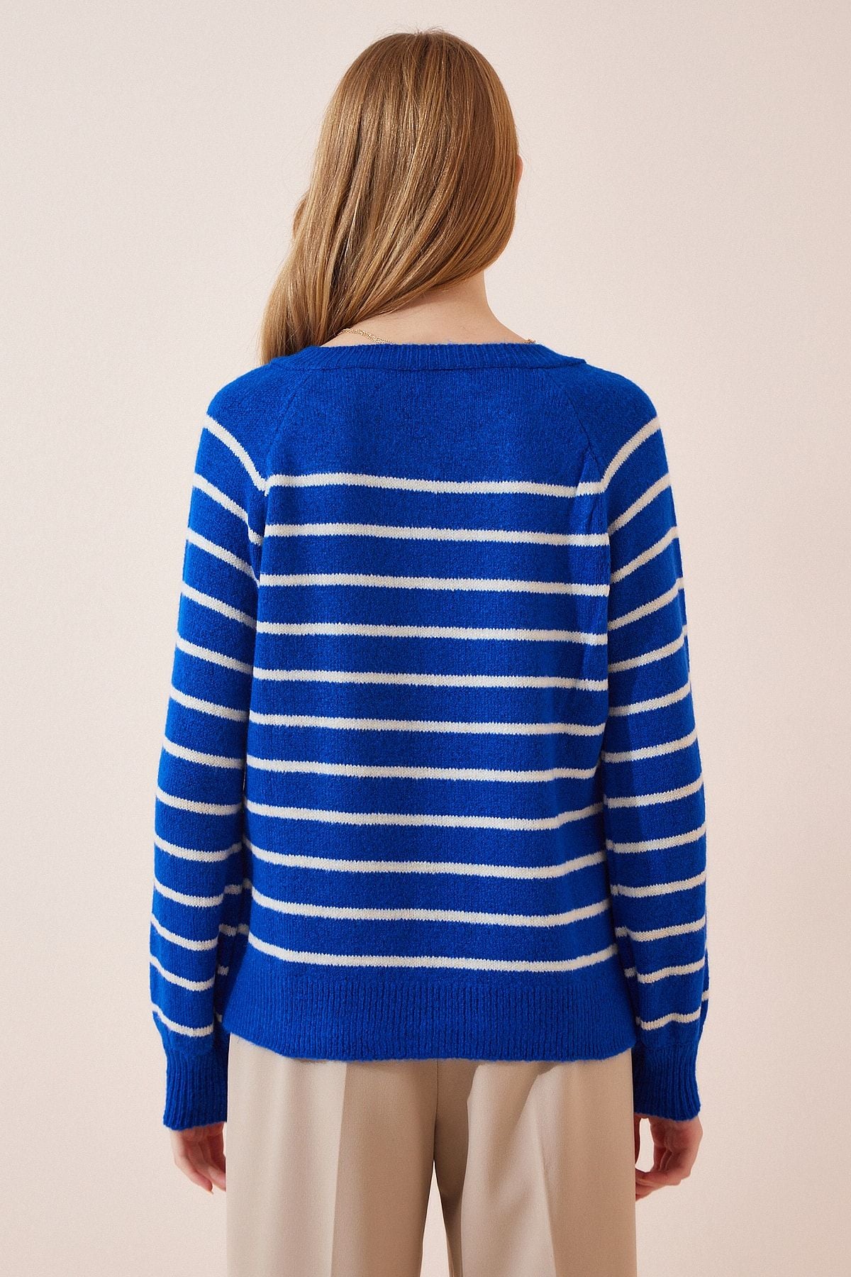 WOMEN DARK BLUE BUTTON YOKE KNIP Sweater LX00040