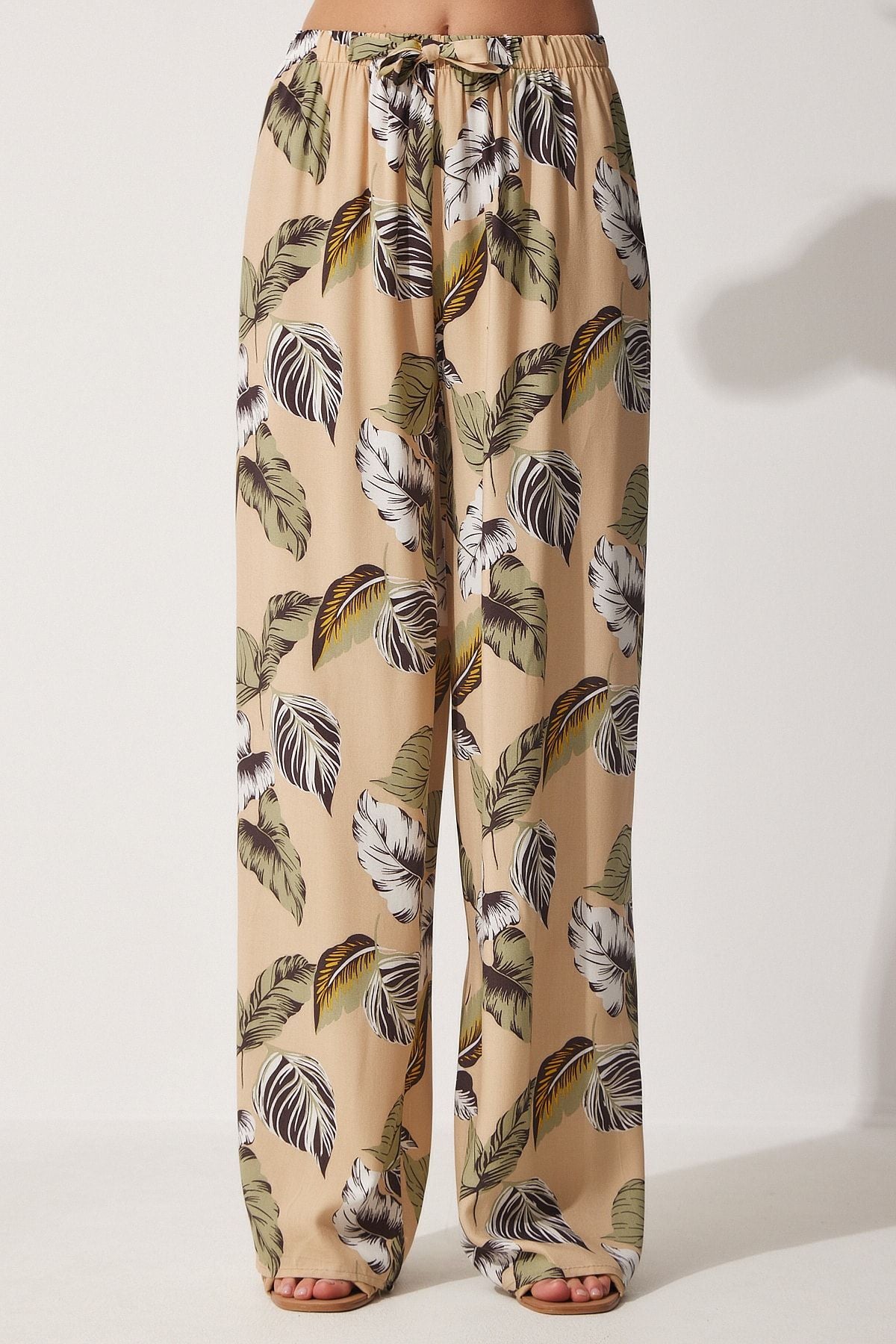 Female Beige Green High Waist Summer plenty of viscose pants BH00354
