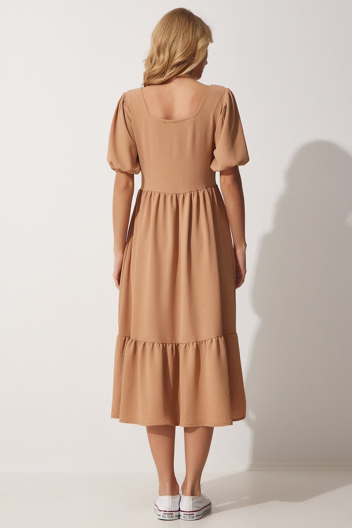 Female Biscuit Square Collar Summer Summer AYROBİN Dress ZH00023