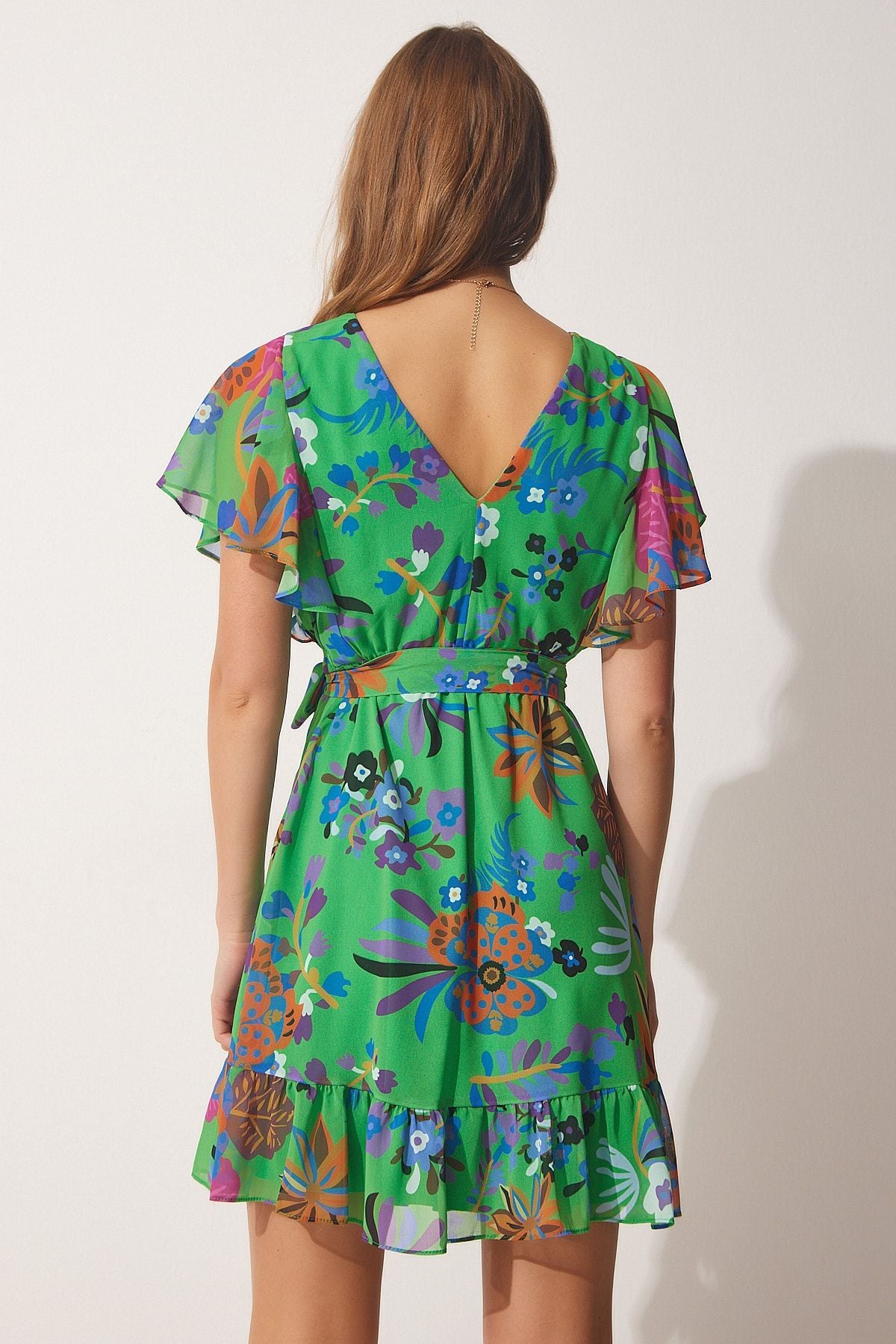 WOMEN'S GREEN PATTERNED ANVALOP YOKE KISON DRESS YI00003