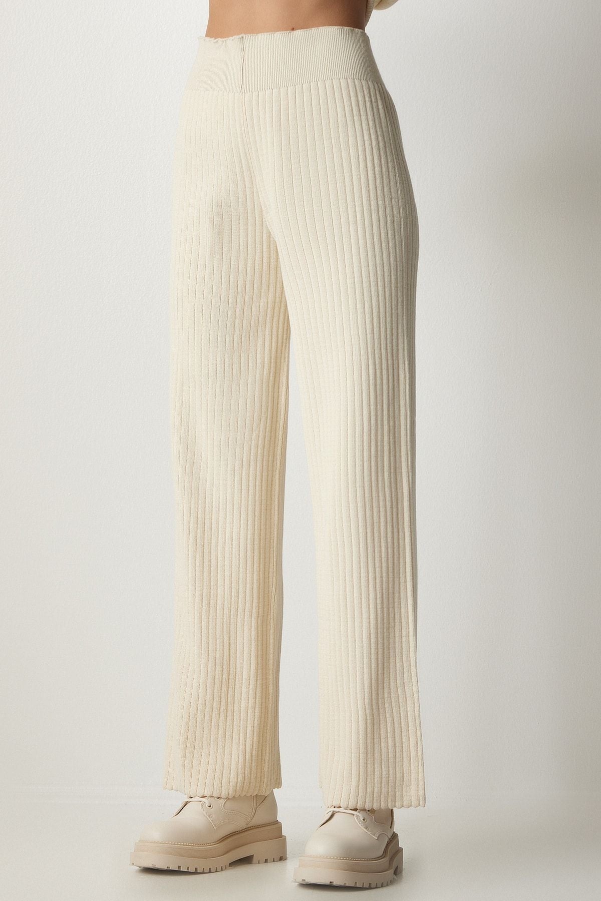 Women's Cream Knitwear Cossack Pants Set MX00112