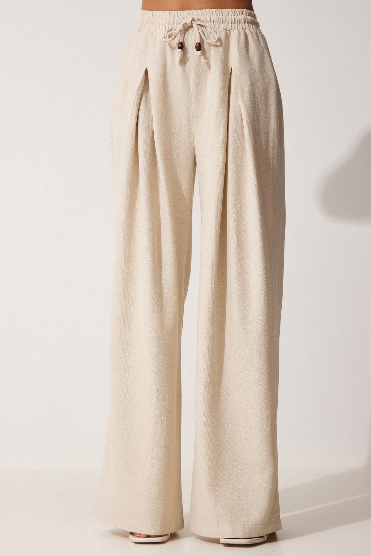 Women's Cream Raw Linen Polazzo Pants NS00388