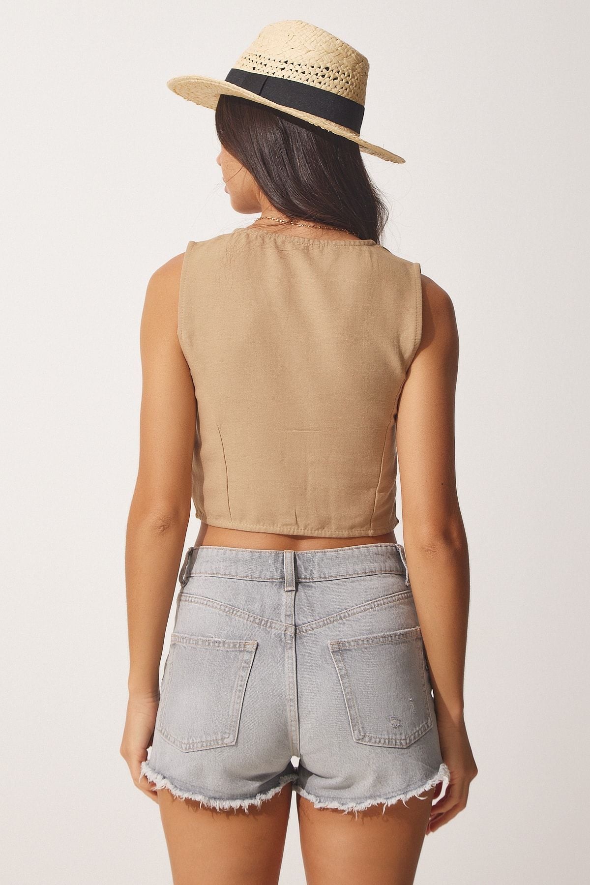 Female Biscuit V -Yaka Linen Vest HF00436