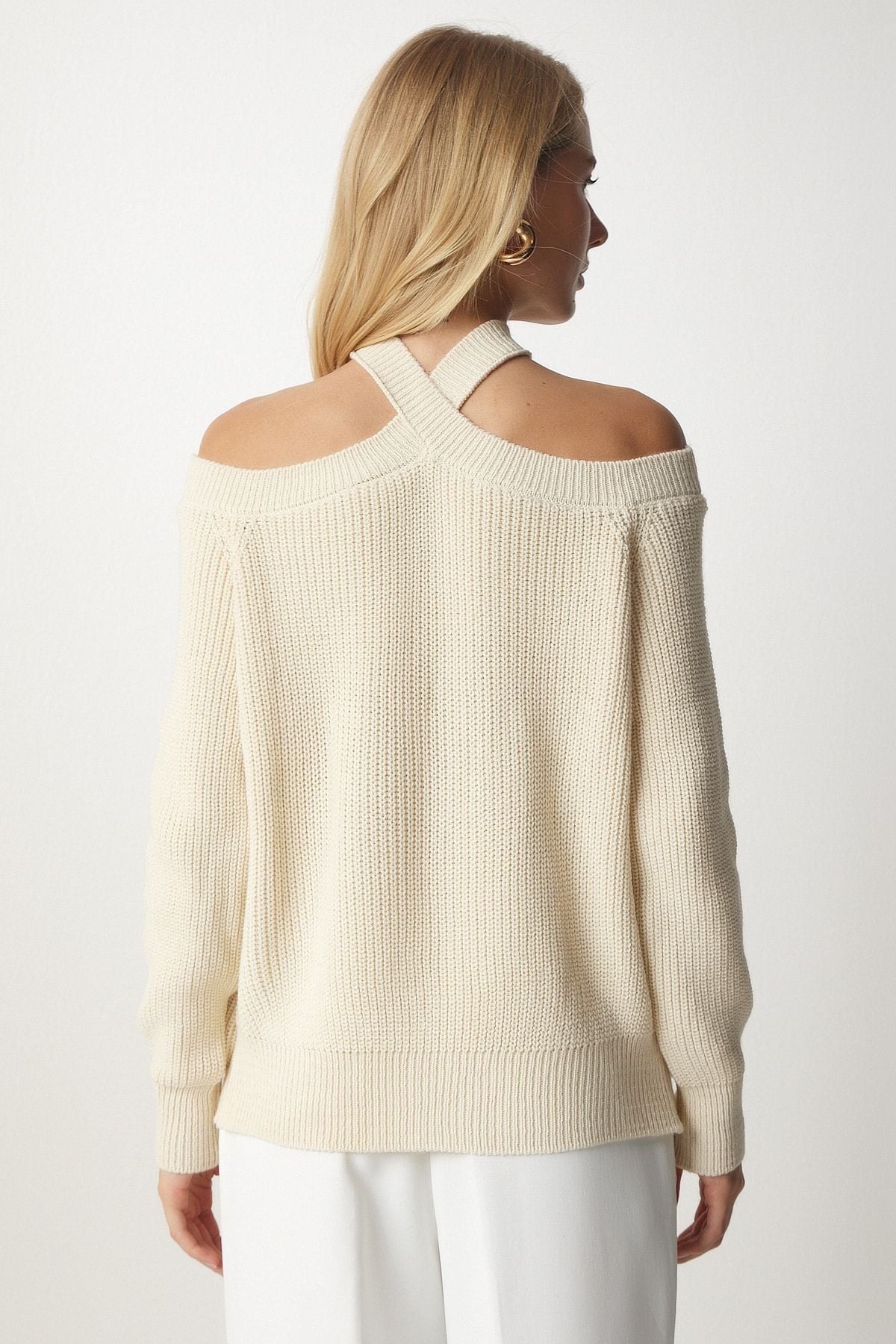 Women's Cream Shoulders Open Triko Sweater MX00118