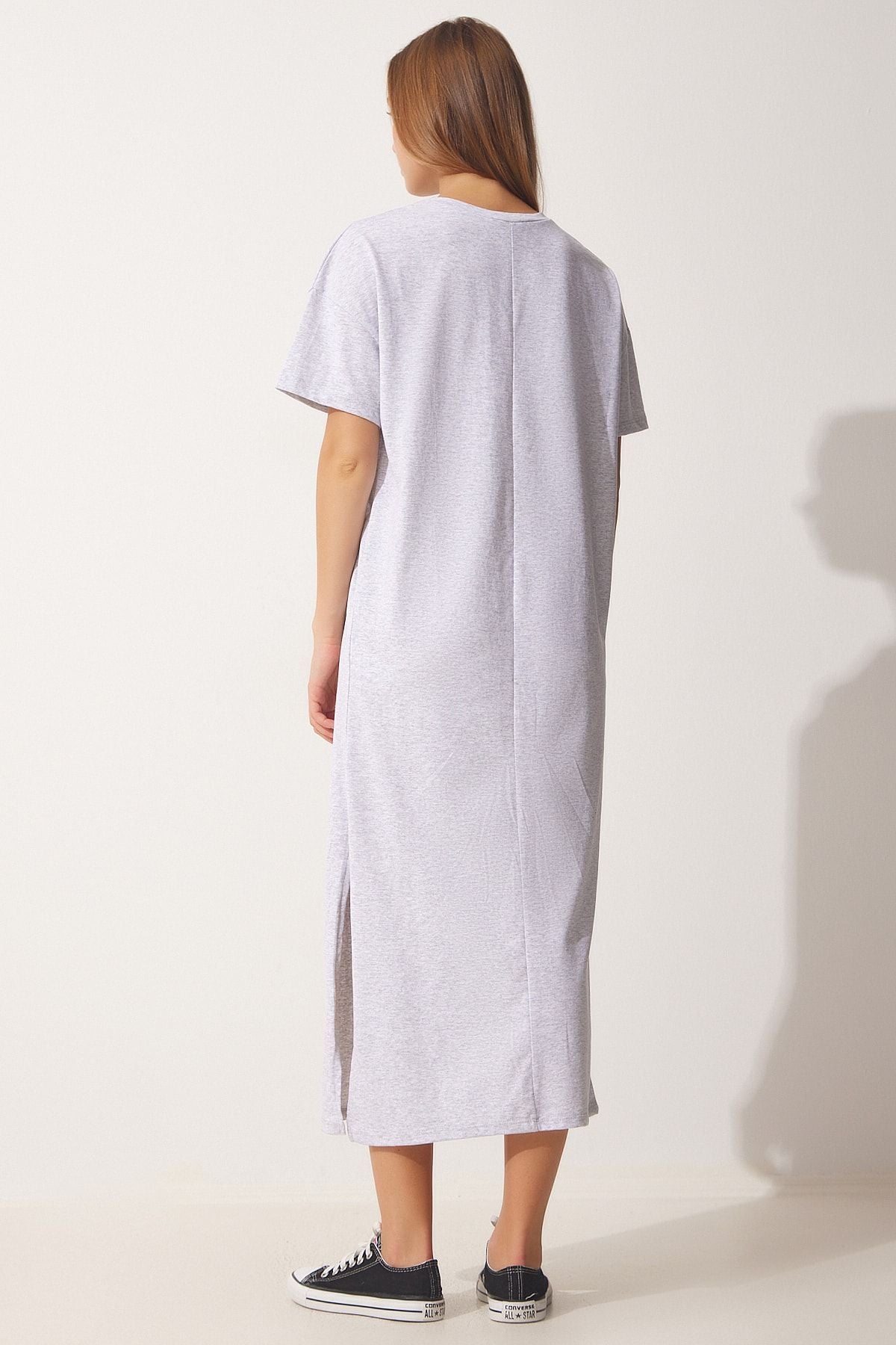 Women's Gray Cotton Summer Daily Combed Dress UB00080