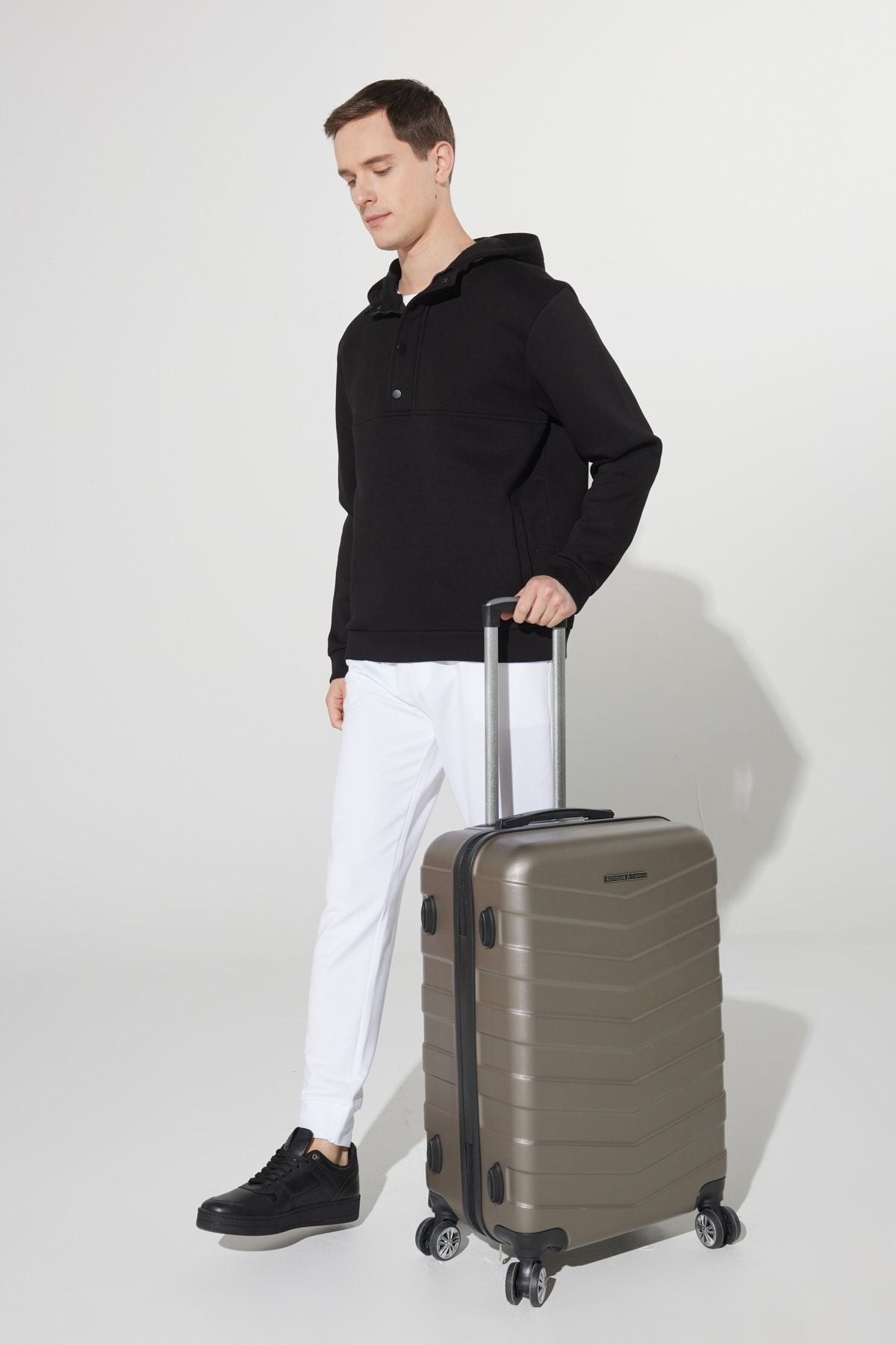 Gray medium size suitcase