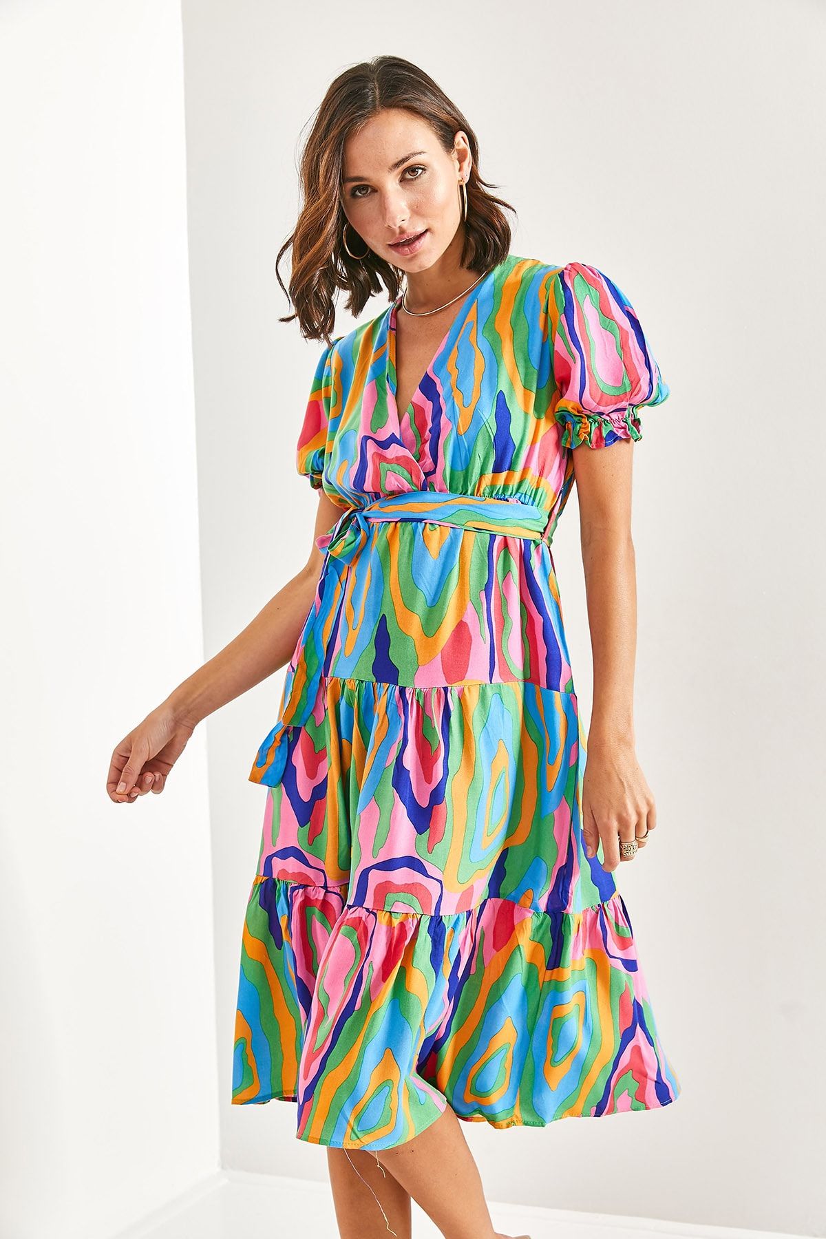 WOMEN'S AROUNDED MULTI MULTI PATTERNED BRANCHED DRESS