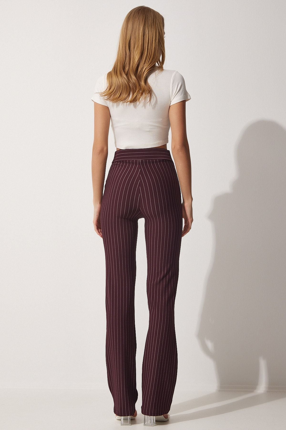 Woman Bordeaux high waist striped pants RV00094