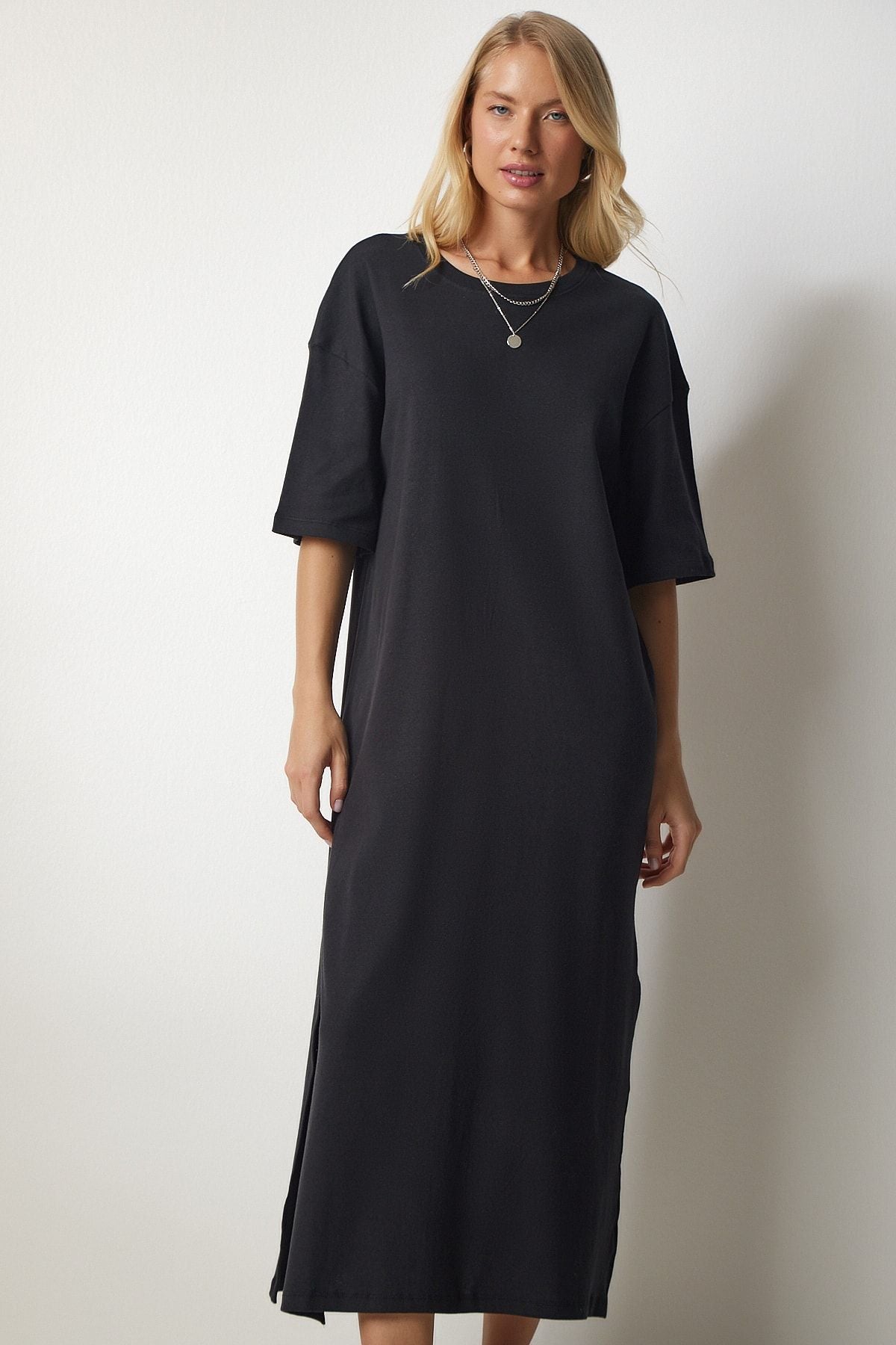 Woman Black Cotton Daily Combed Dress UB00119