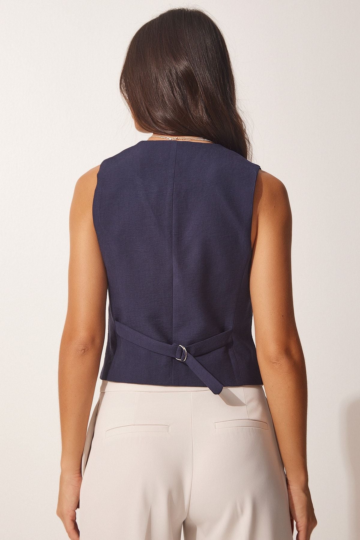 Woman Navy Blue V -Yaka Stylish Ayrobin Vest To00067