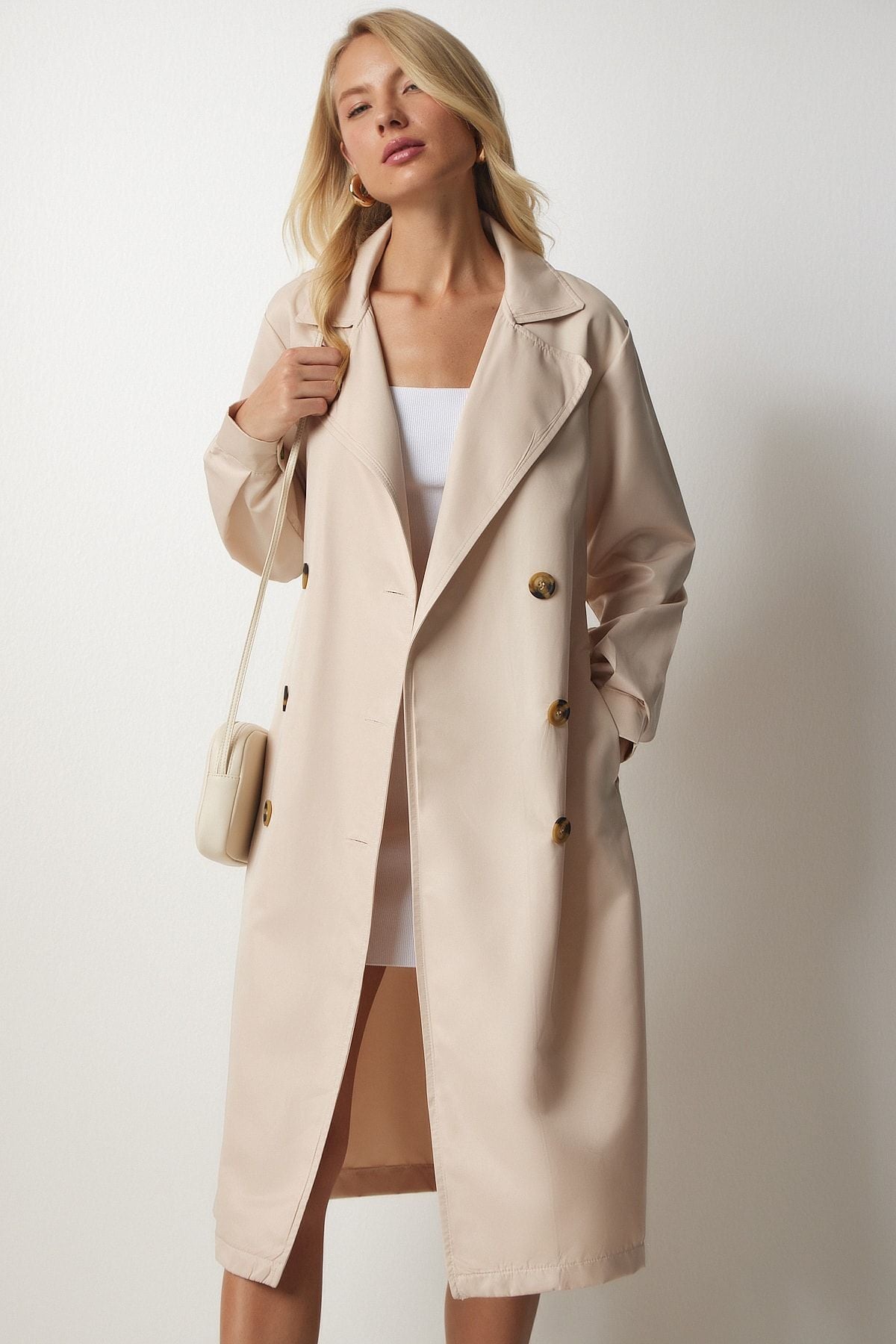 Women's Cream Cruve collar seasonal trench coat DD01241