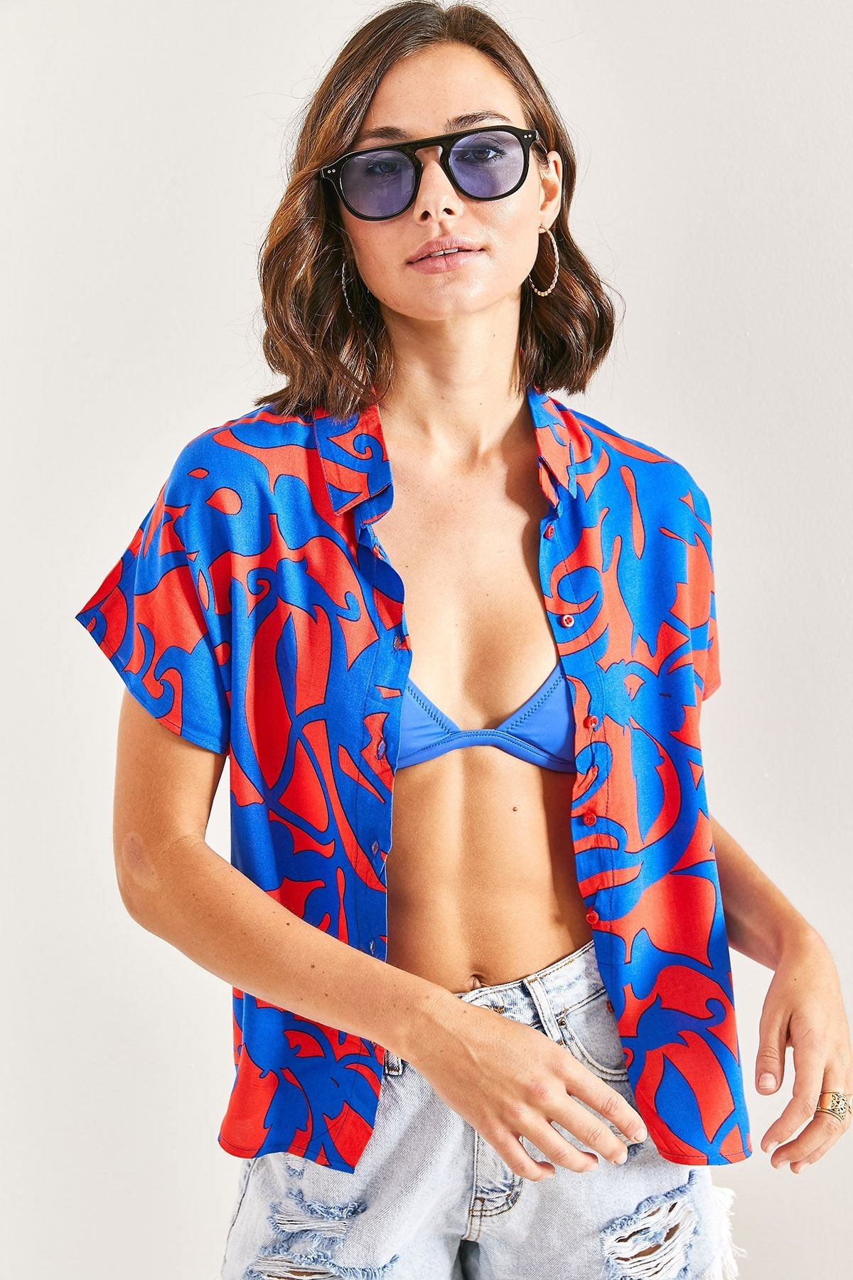 Female Bat Arm Arm Multi Patterned viscose shirt