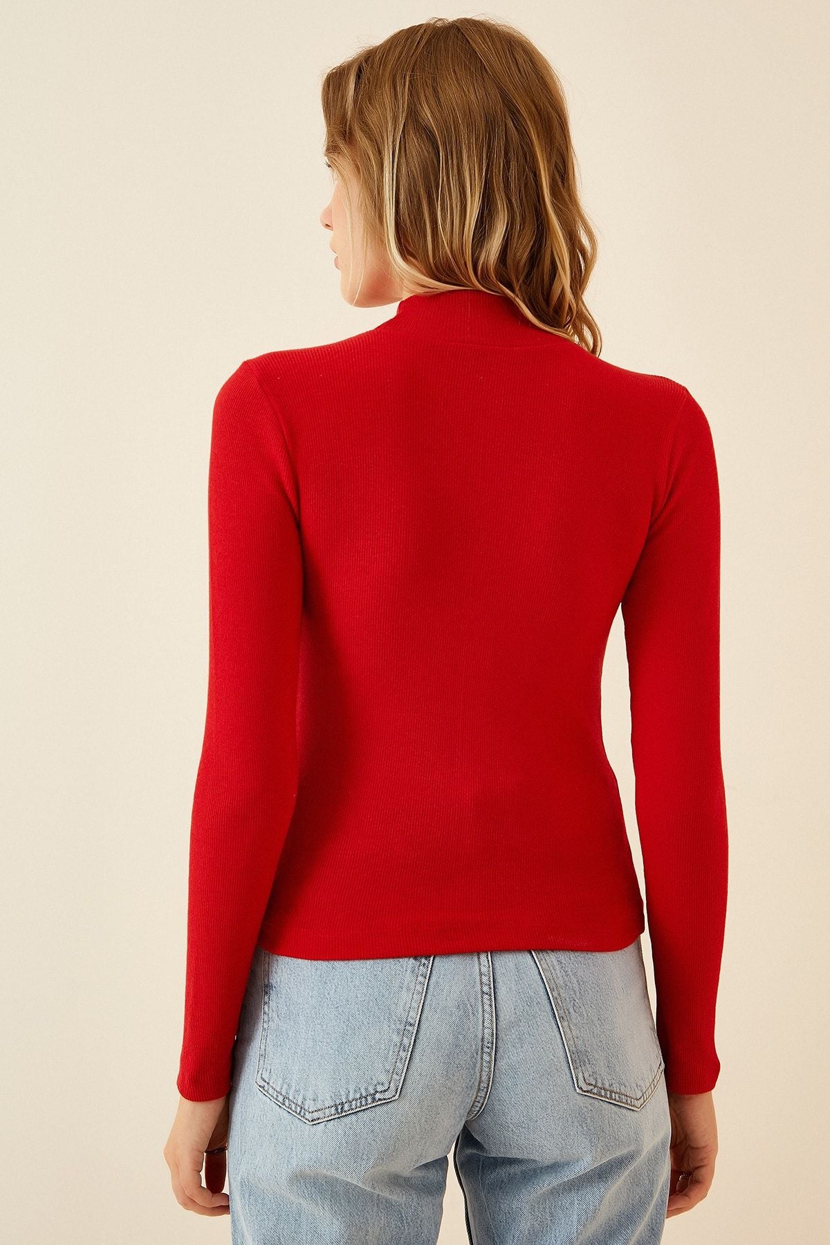 Woman Red Fisherman Neck Vum Knitting Blouse GT00054