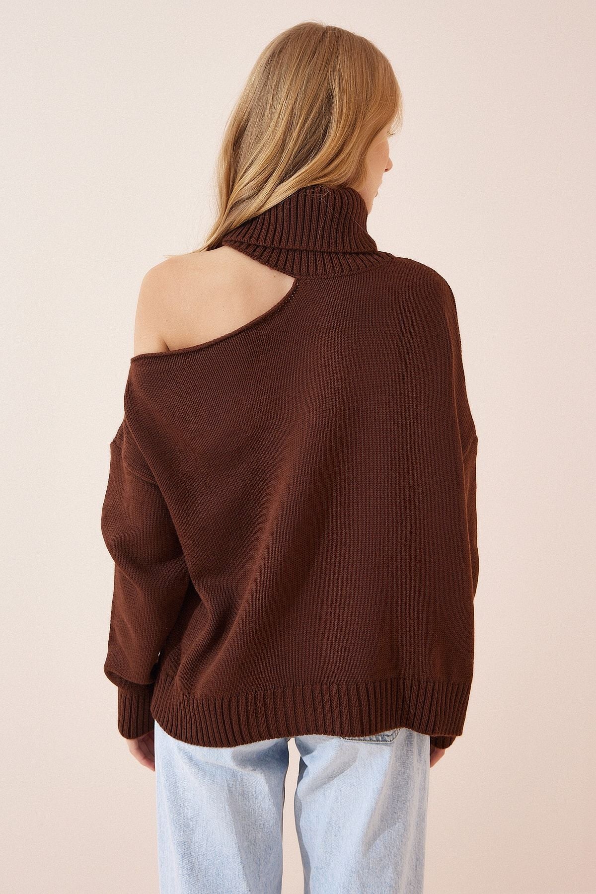 Female Brown Cut Out Detailed Fisherman Yaka Knitwear Kazakh PN00068