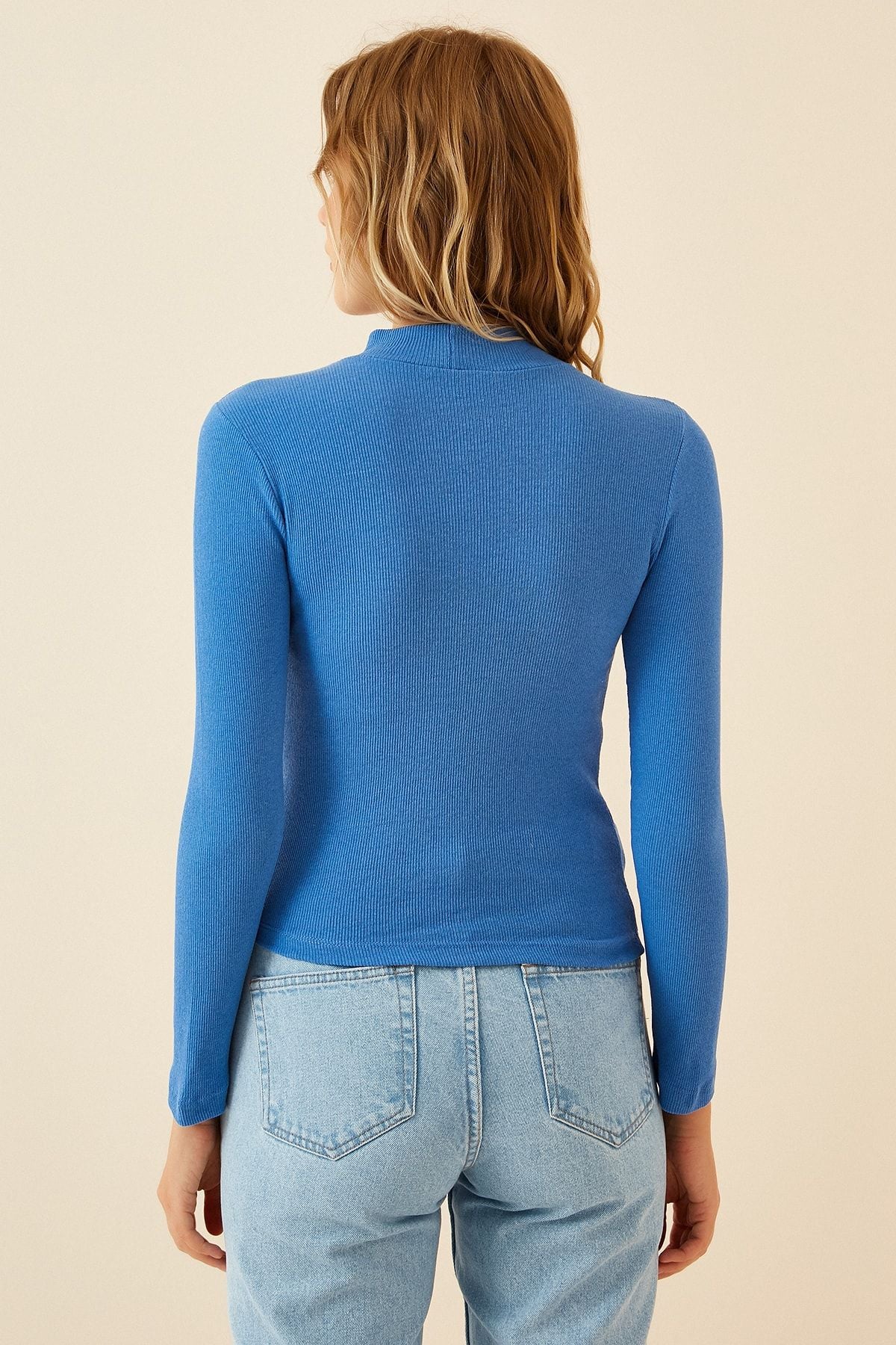 Women's Blue Fisherman collar wick knitted blouse GT00054