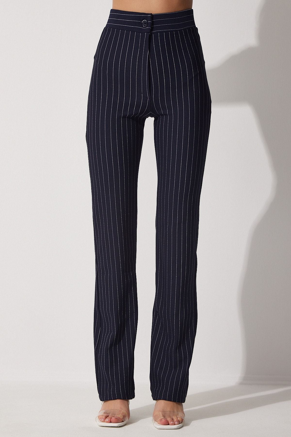 Woman Navy blue high waist striped pants RV00094