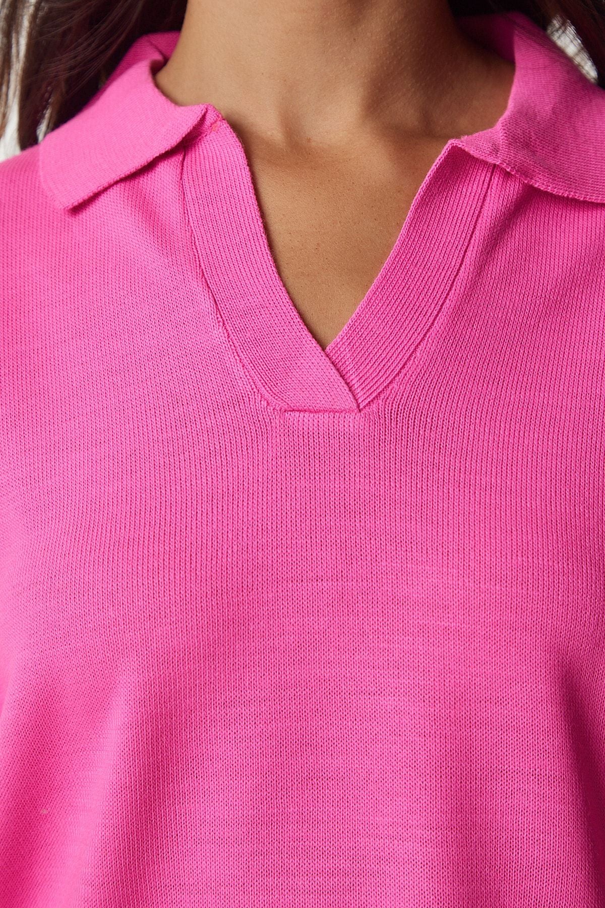 Women's Fuchsia Polo Yaka Basic Kazakh BV00094