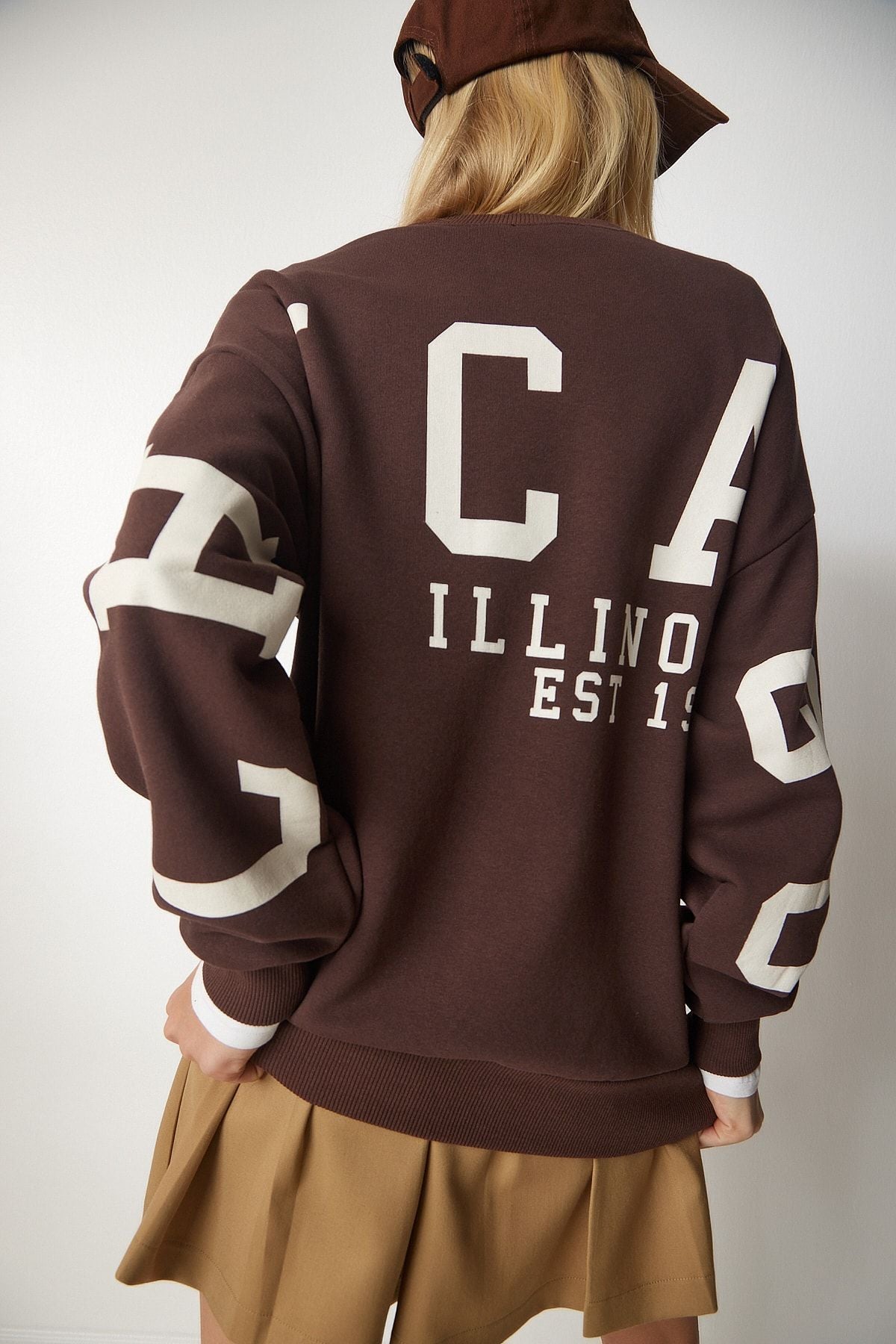 Female brown printed overwheel sweatshirt HF00440
