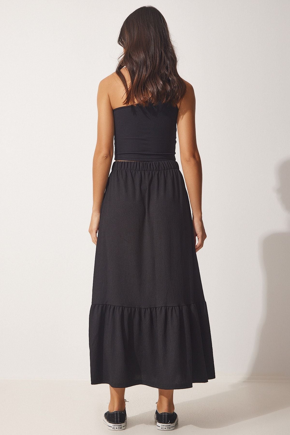 WOMEN'S black flywheel cottage midi skirt DD01231