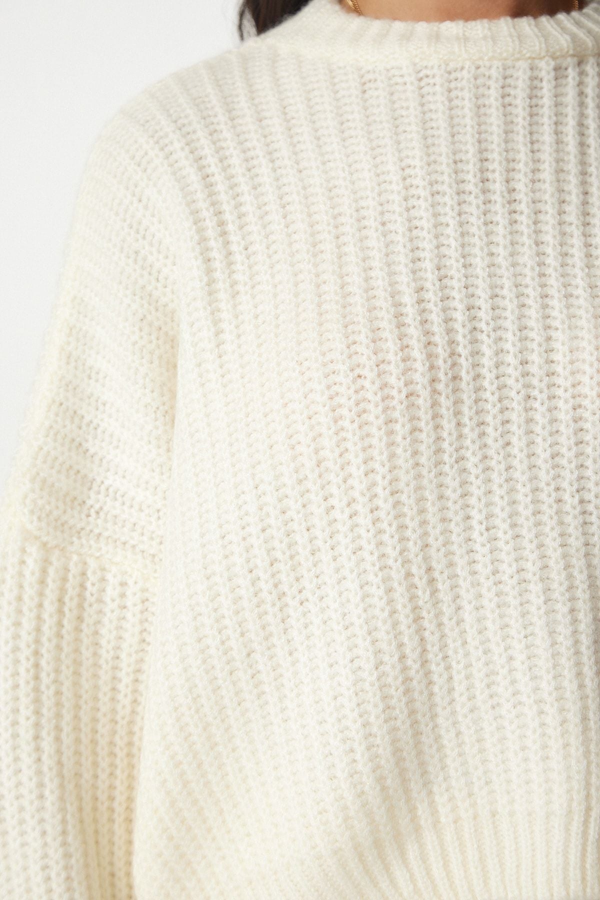 Women's Bone Balloon Sleeper Basic Knitwear Sweater BV00098