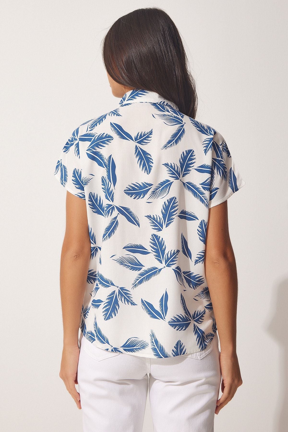 Female Blue White Patterned viscose shirt BH00408