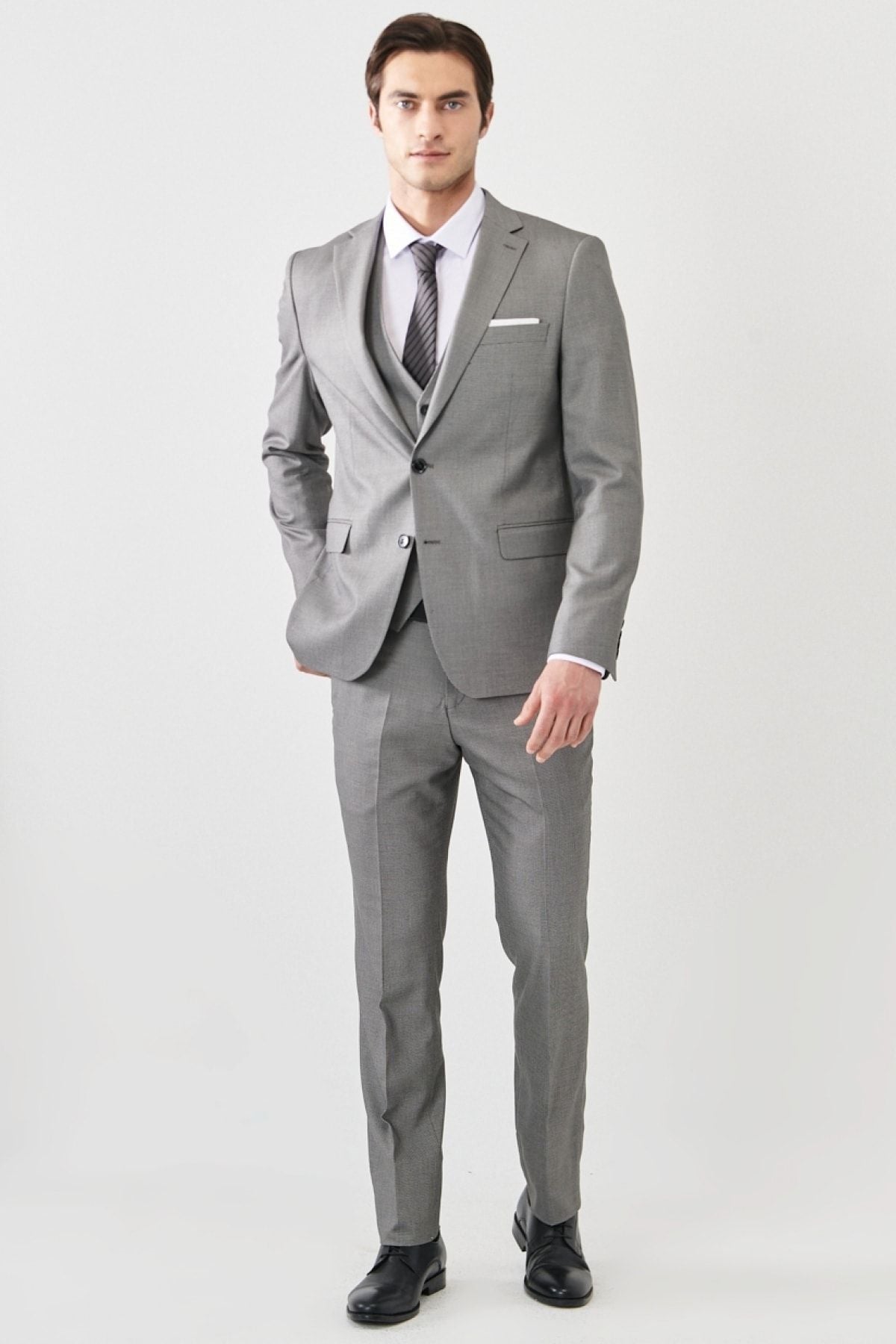 Men's gray-black slim fit narrow cutting mono collar patterned vest suit suits