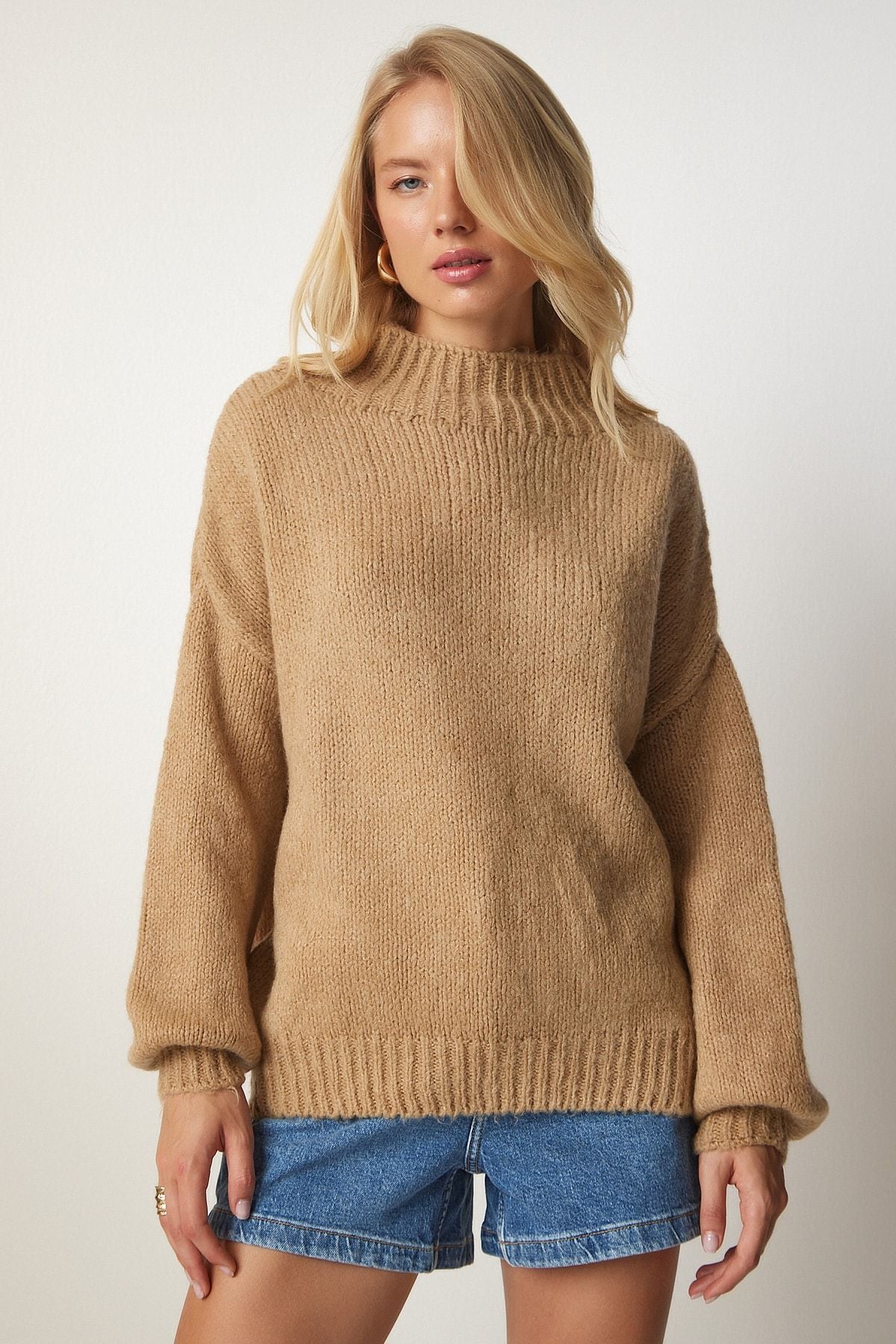 Woman Camel upright collar basic knitwear sweater mx00127