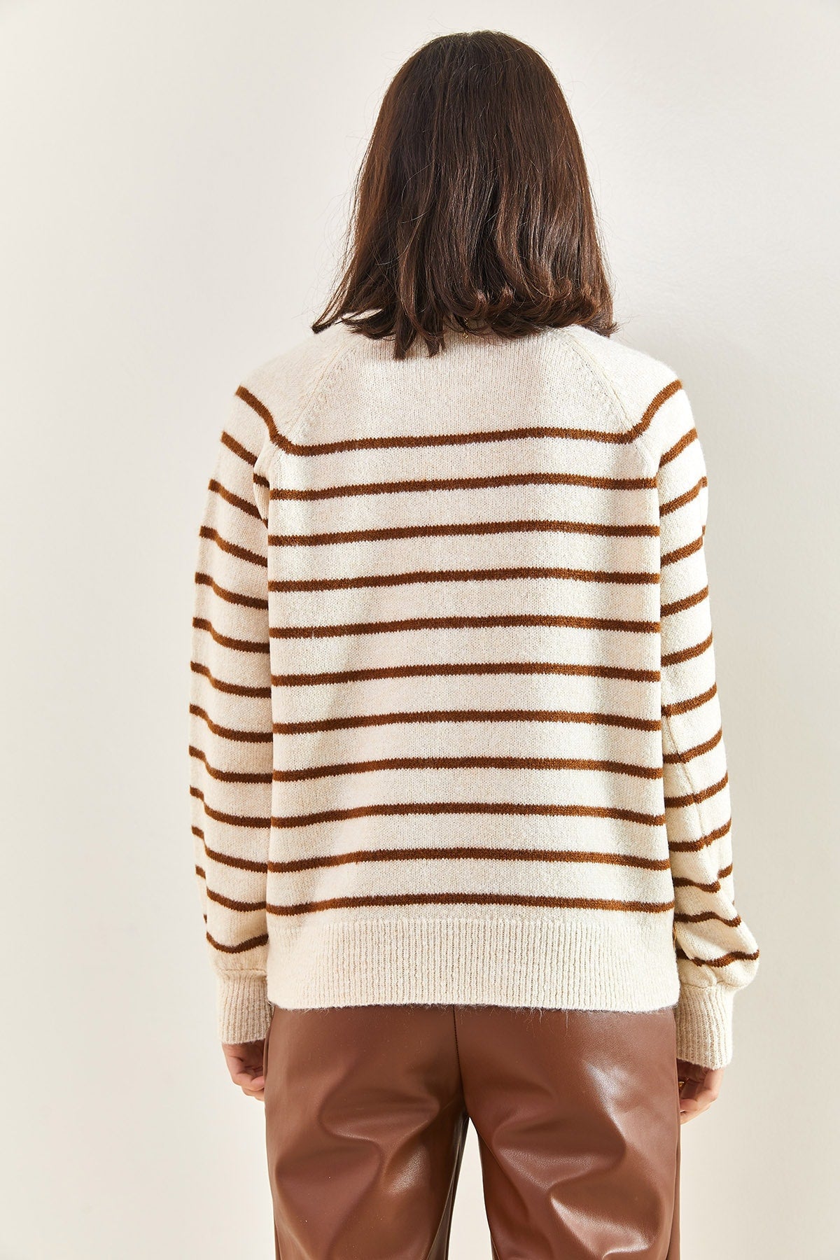 Women's Buttonhole Turtleneck Striped Knitwear Sweater 20223207