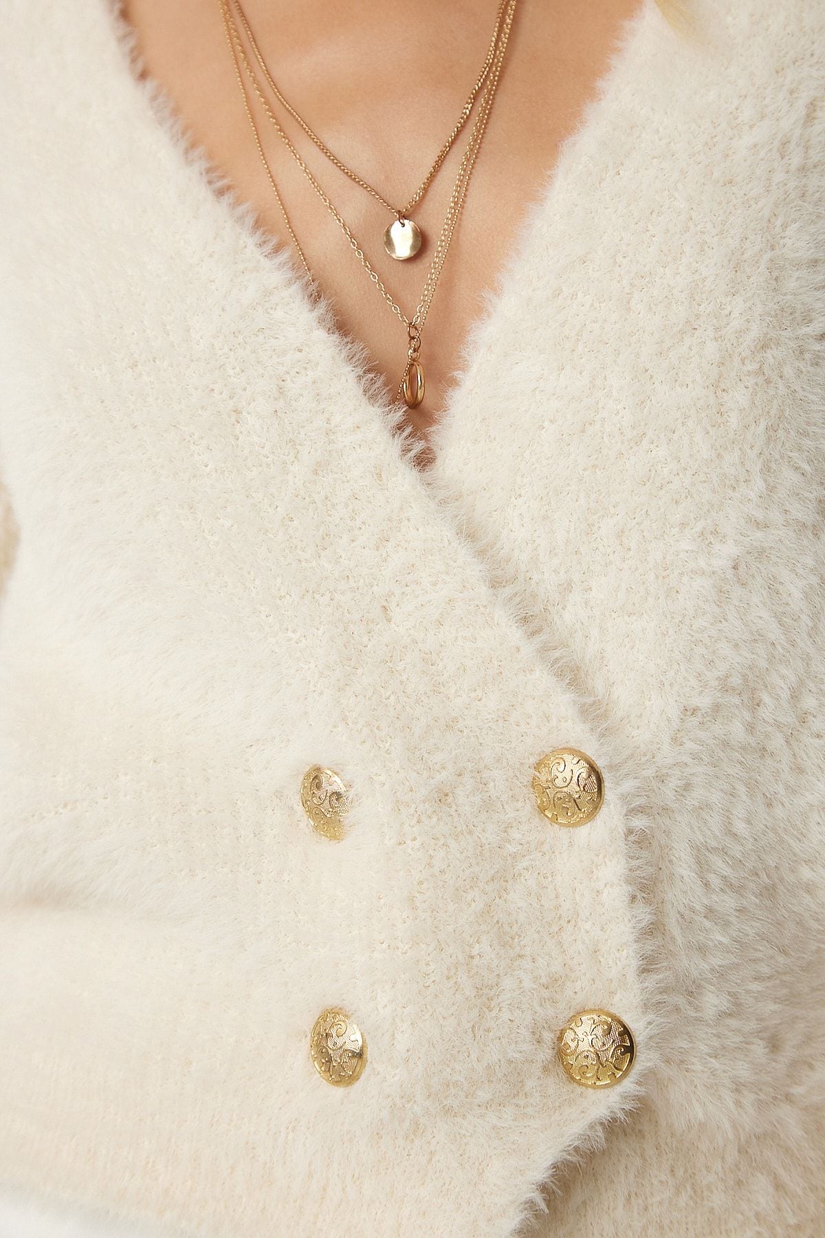 Women's Cream Soft Beard Triko Cardigan NF00066
