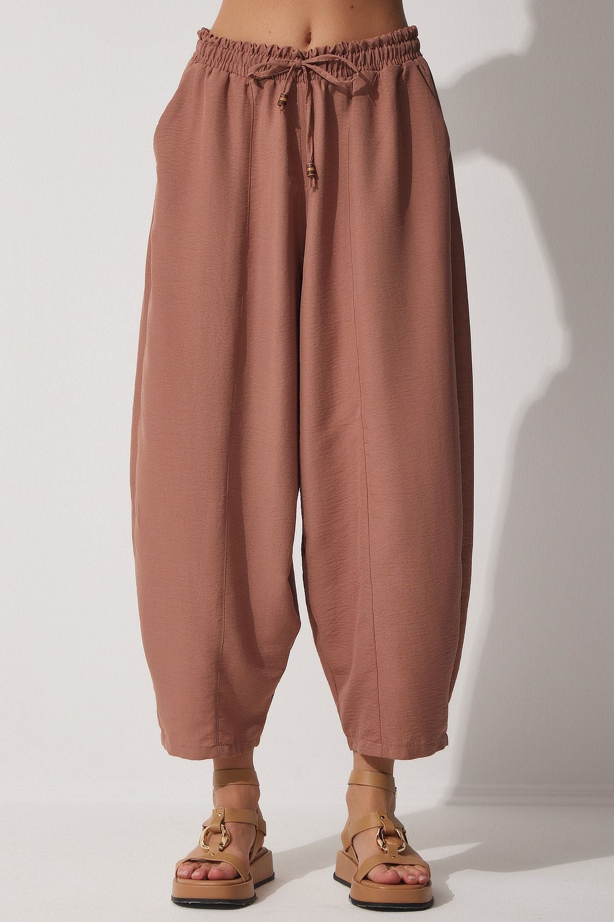 Female cocoa pocket linen viscose shalwar pants CV00001