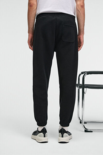 ANSEL Men's Elastic Slim Leg Three Pocket Soft Organic Cotton Black Sweatpants