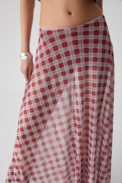 JULIANO Women's High Waist Striped Oversize Red Skirt