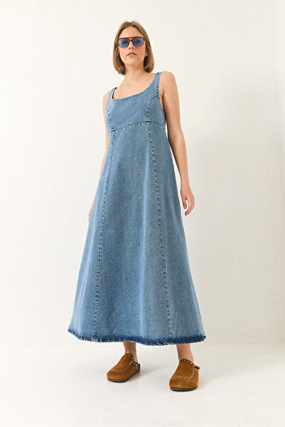 Women's Wide Collar Strap Flared Denim Dress 6069 60281038